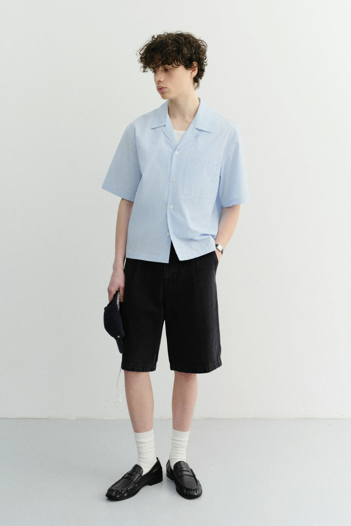 Dunst Pleated Bermuda Denim Shorts Black