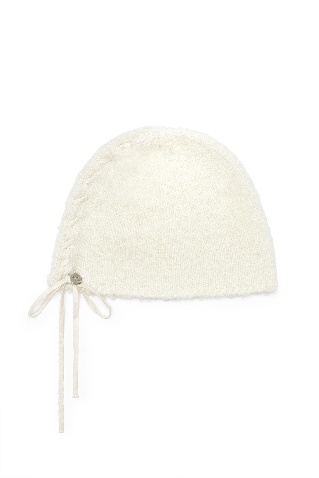 [matinkim] RIBBON TIE KNIT BEANIE IN IVORY