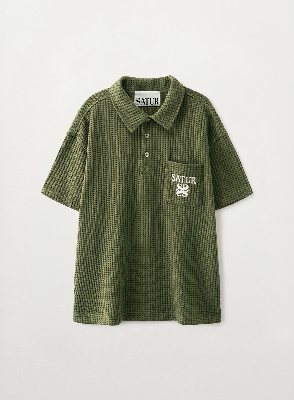 Satur Waffle Collar T-Shirt - Khaki