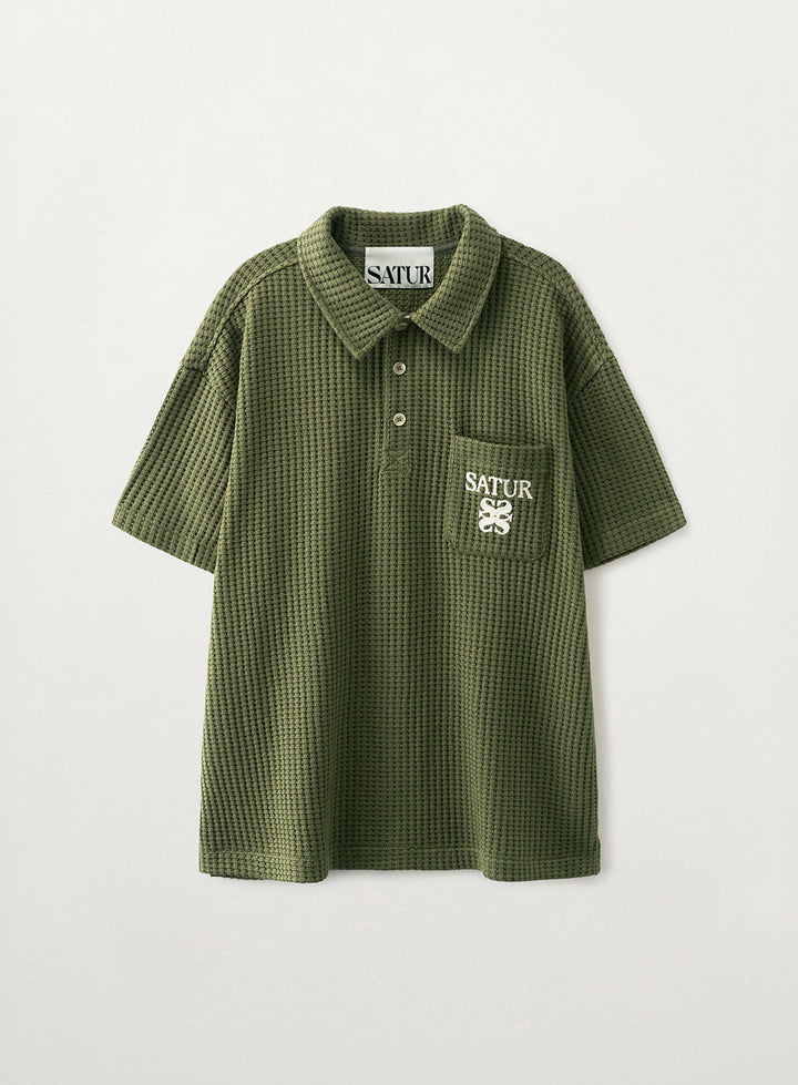 Satur Waffle Collar T-Shirt - Khaki