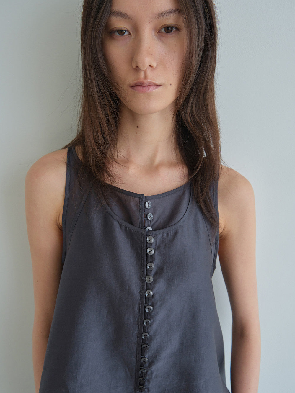Low Classic See-Through Button Loop Top Charcoal
