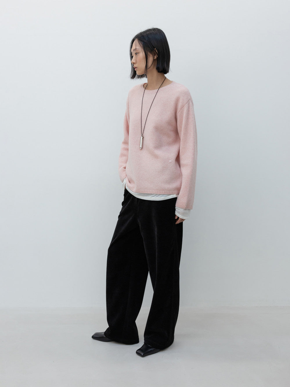Low Classic Round Neck Wool Pullover Pink