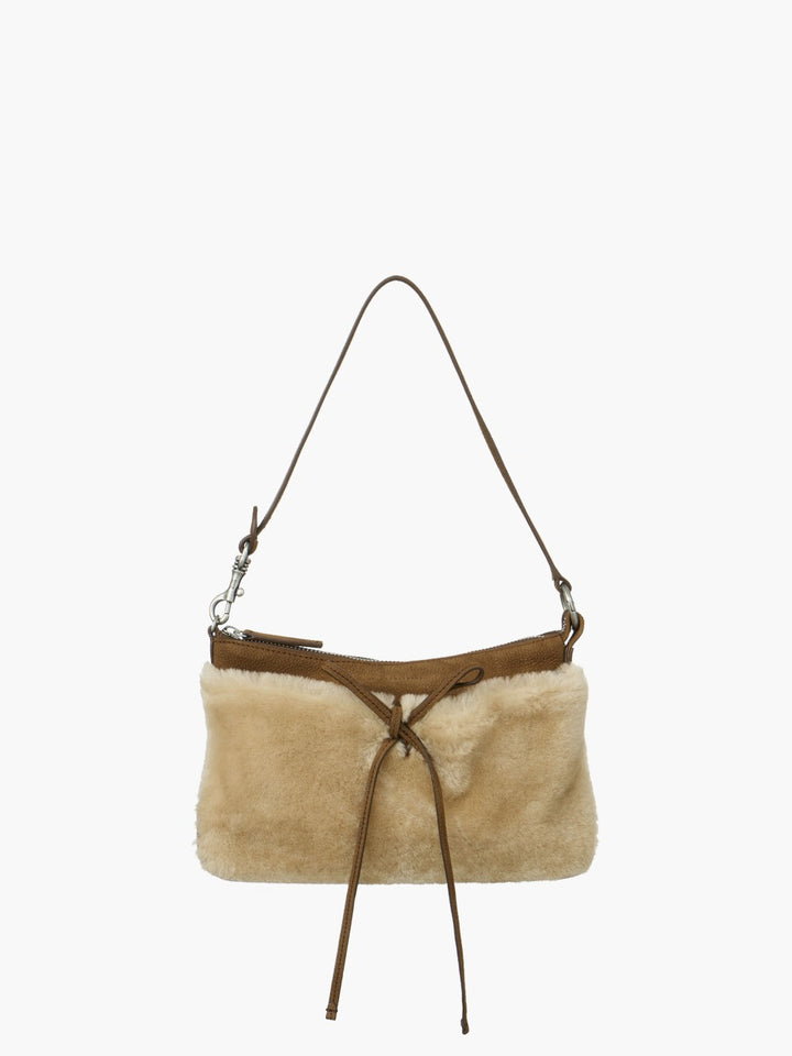 MARGESHERWOOD Ribbon Pochette beige shearling+chestnut nubuck