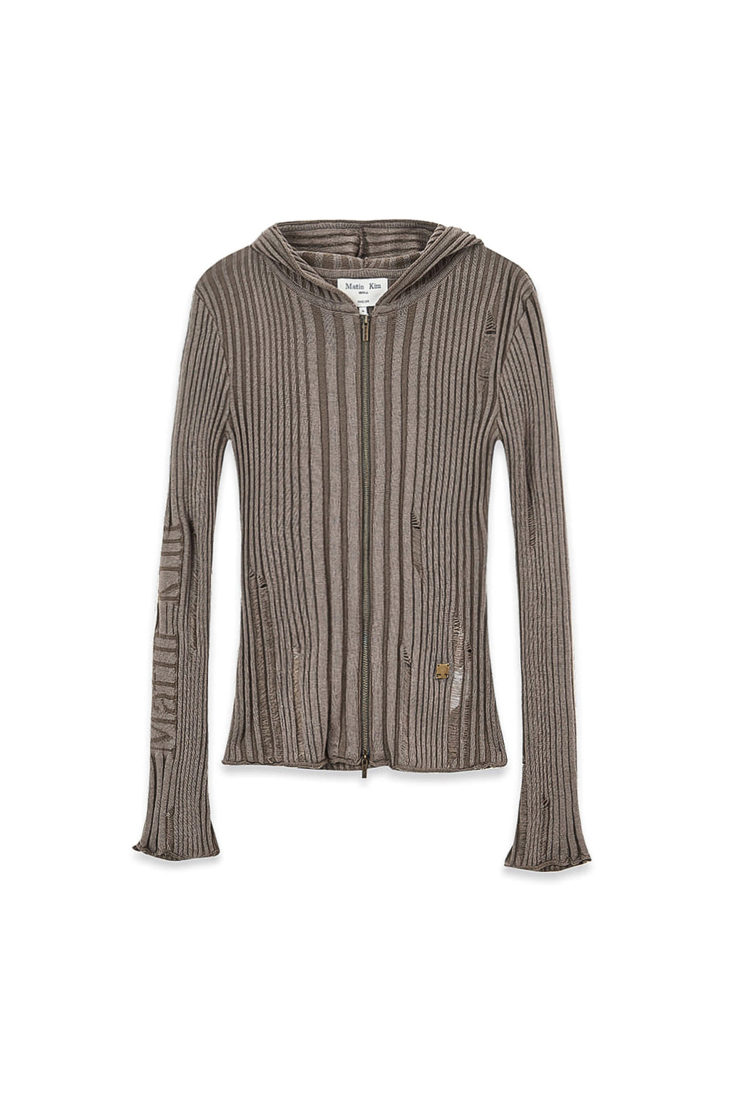 Matinkim Logo Point Damage Slim Hoody Cardigan IN Khaki Brown