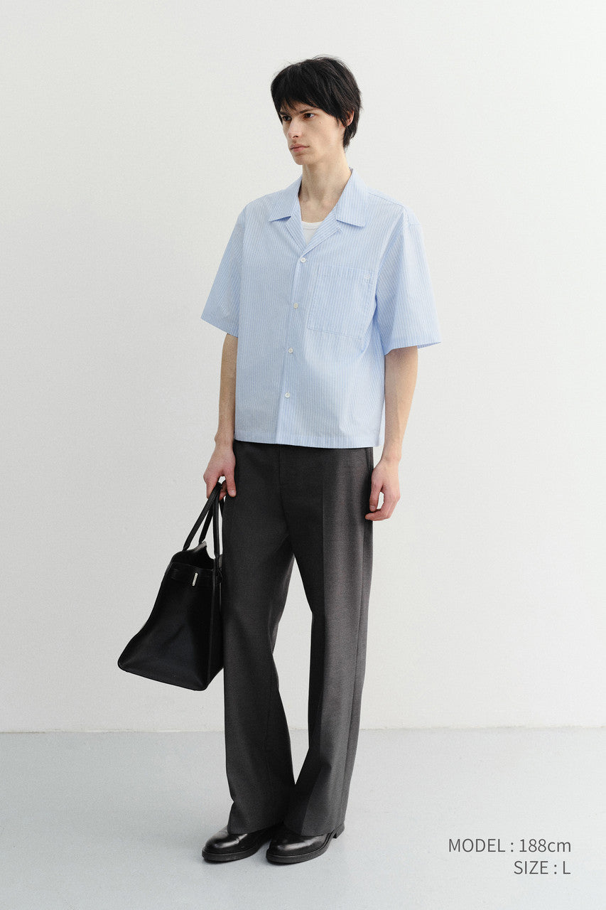 Dunst Cropped Open Collared Striped Shirt Soft Blue Stripe