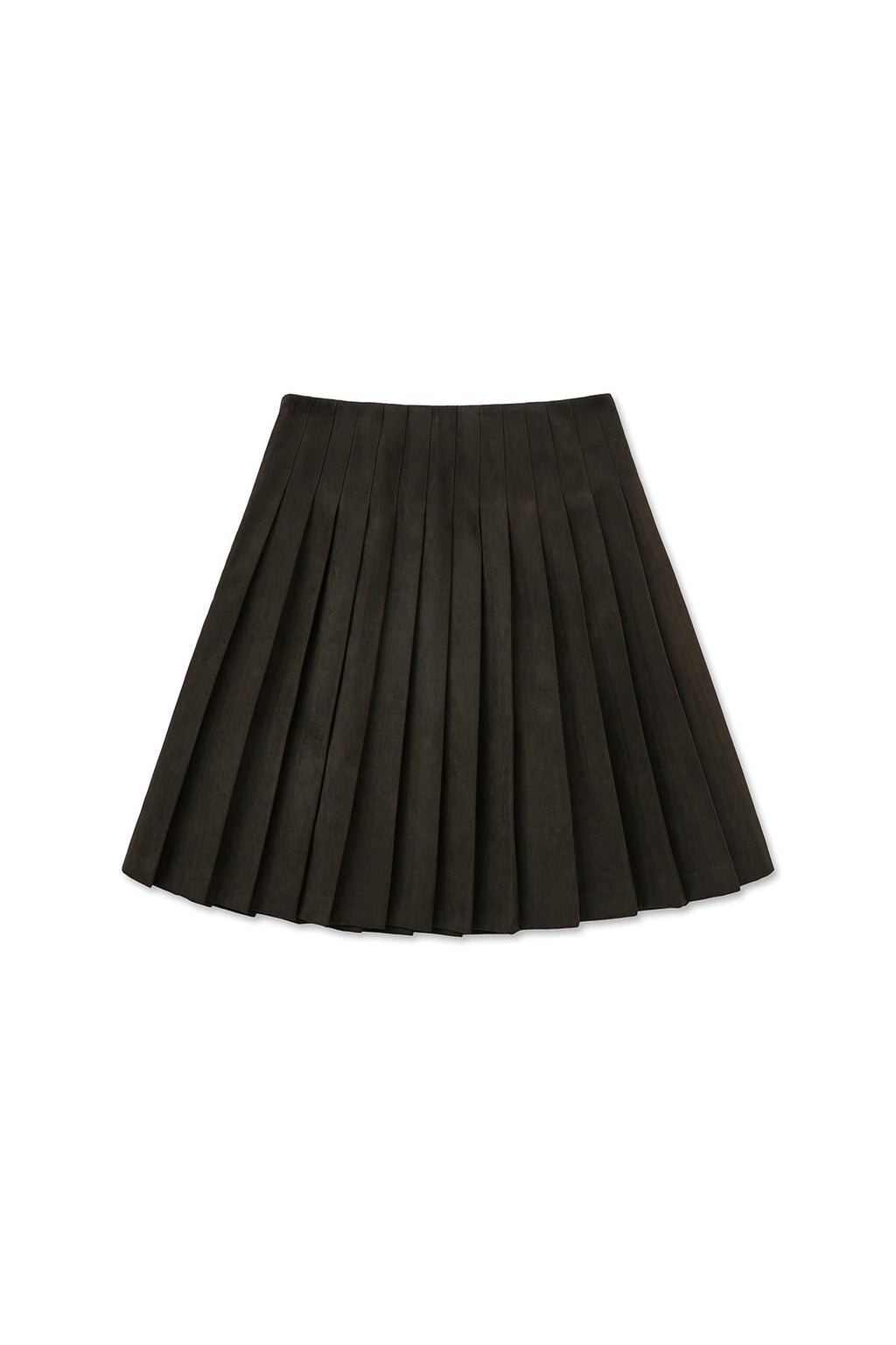 [matinkim] SIDE ZIPPER PLEATS MIDI SKIRT IN DARK BROWN