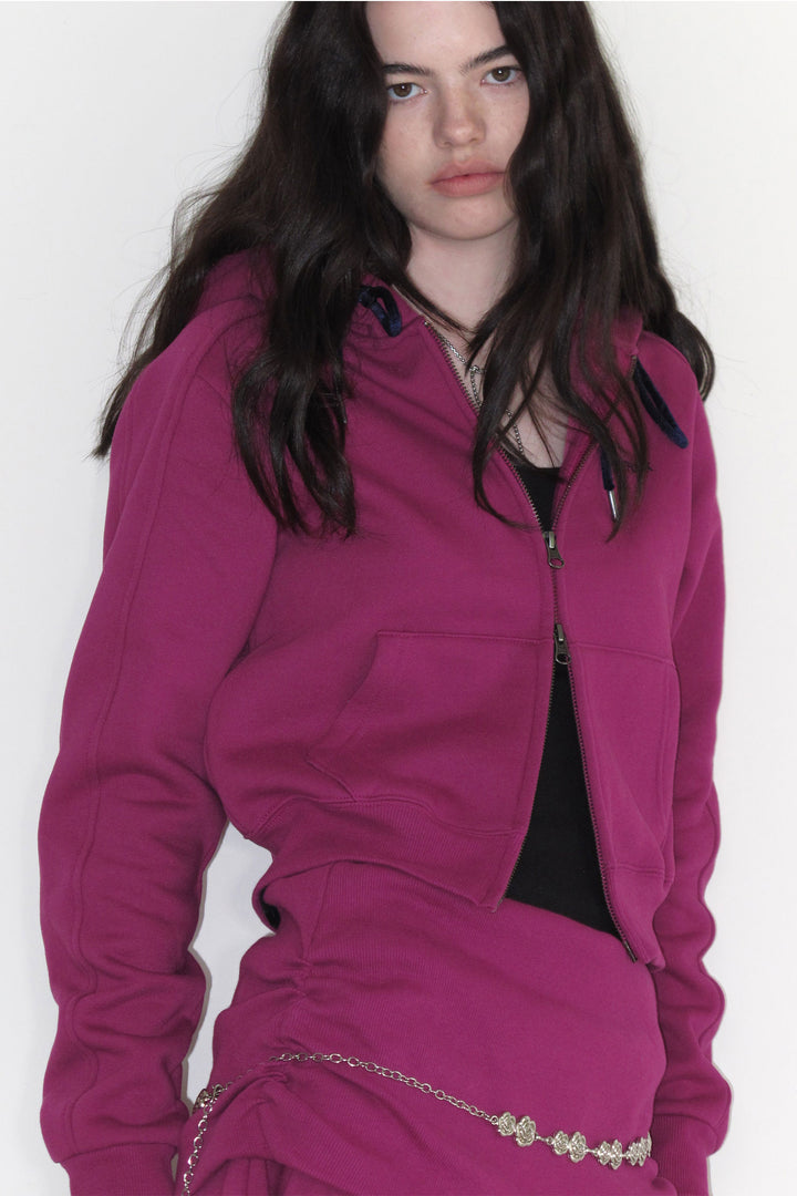 Instantfunk Rhinestone Zip Hood Up Hoodie - Purple