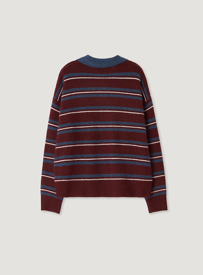 Mango Maniplease Herry Stripe Knit Wine