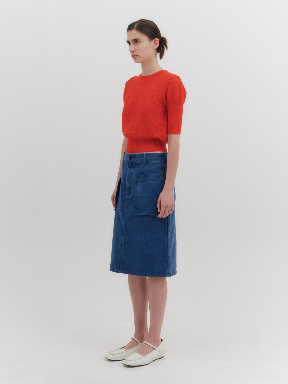 EENK Sheer Short Sleeve Knitwear Top - Red