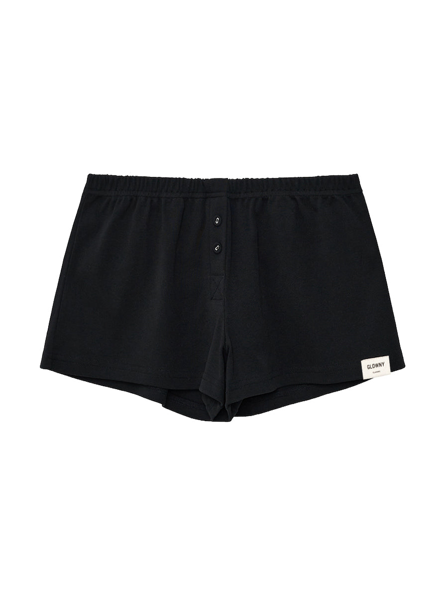 GLOWNY Button Fly Mini Shorts (Black)