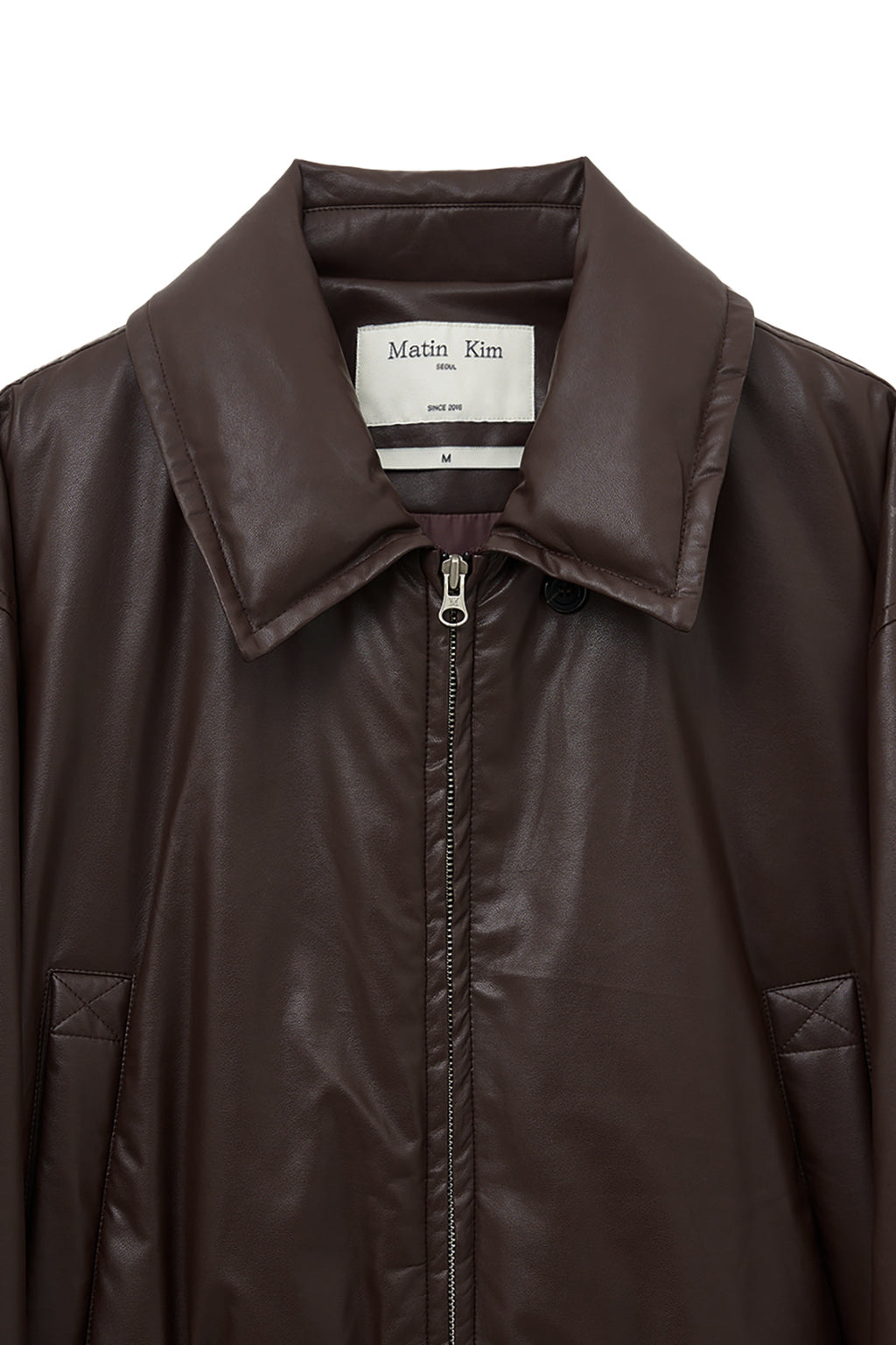 Matinkim Faux Leather Down Jumper For Women IN Brown
