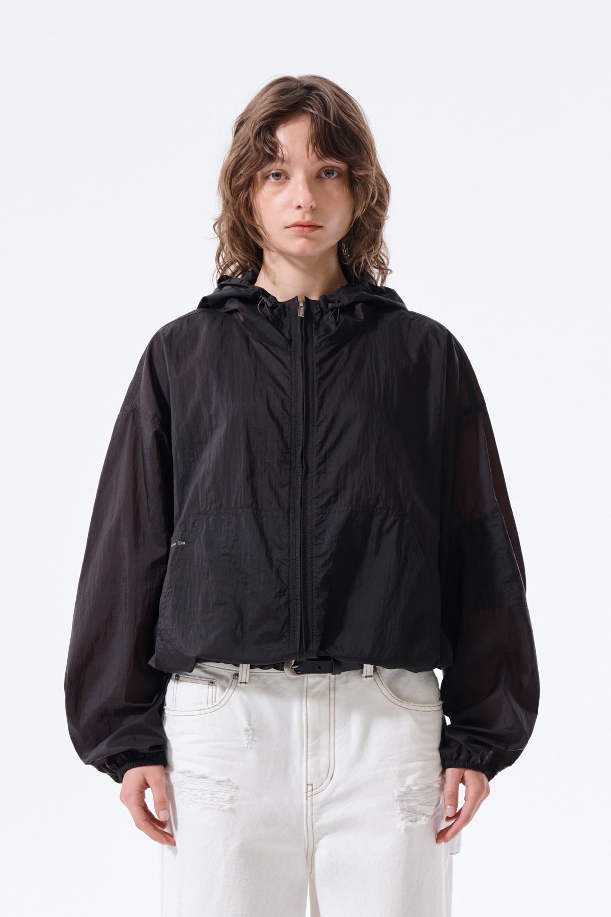 [matinkim] Back Logo Hoody Windbreaker For Women IN Dark Brown