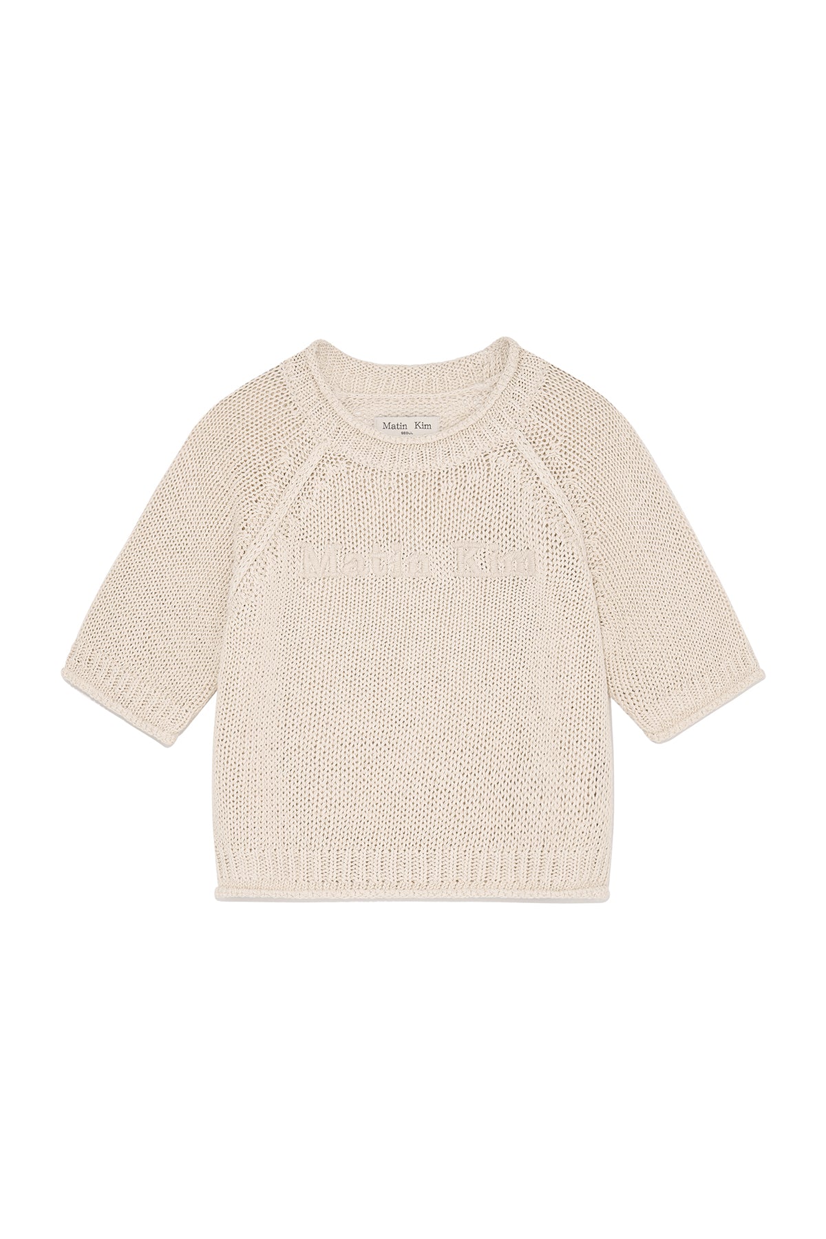 Matinkim Three Quarter Sleeve Logo Knit Pullover IN Beige