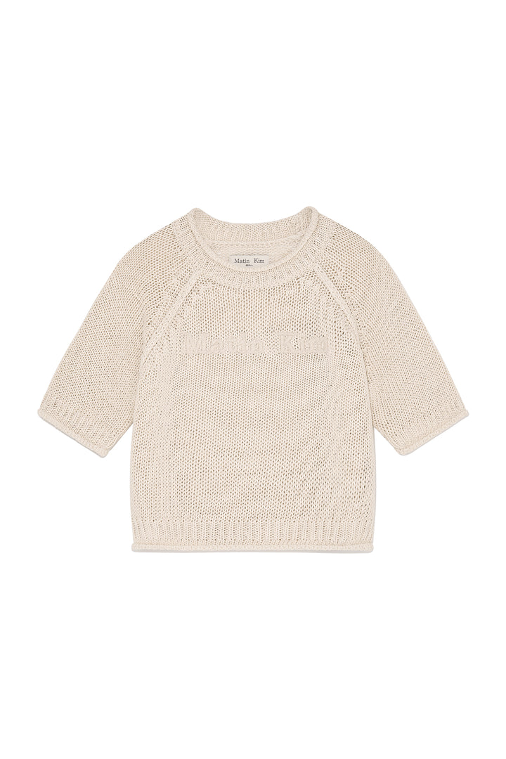 Matinkim Three Quarter Sleeve Logo Knit Pullover IN Beige