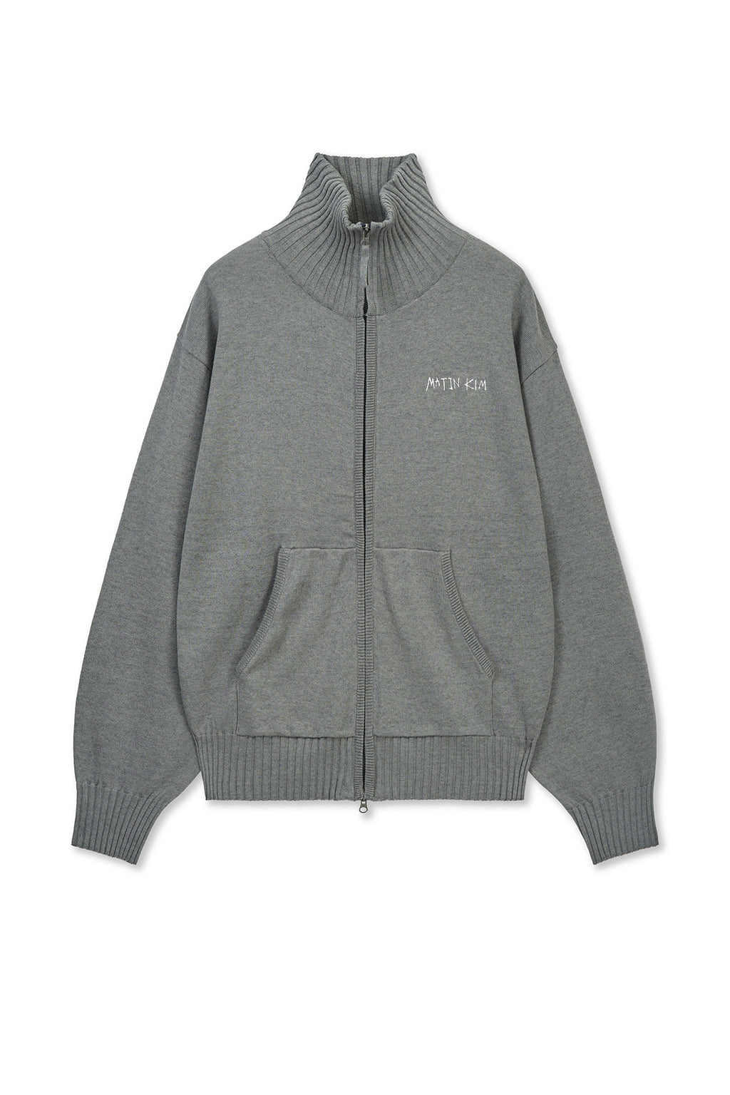 Matinkim High Neck Embroidered Logo Zip UP For Men IN Grey