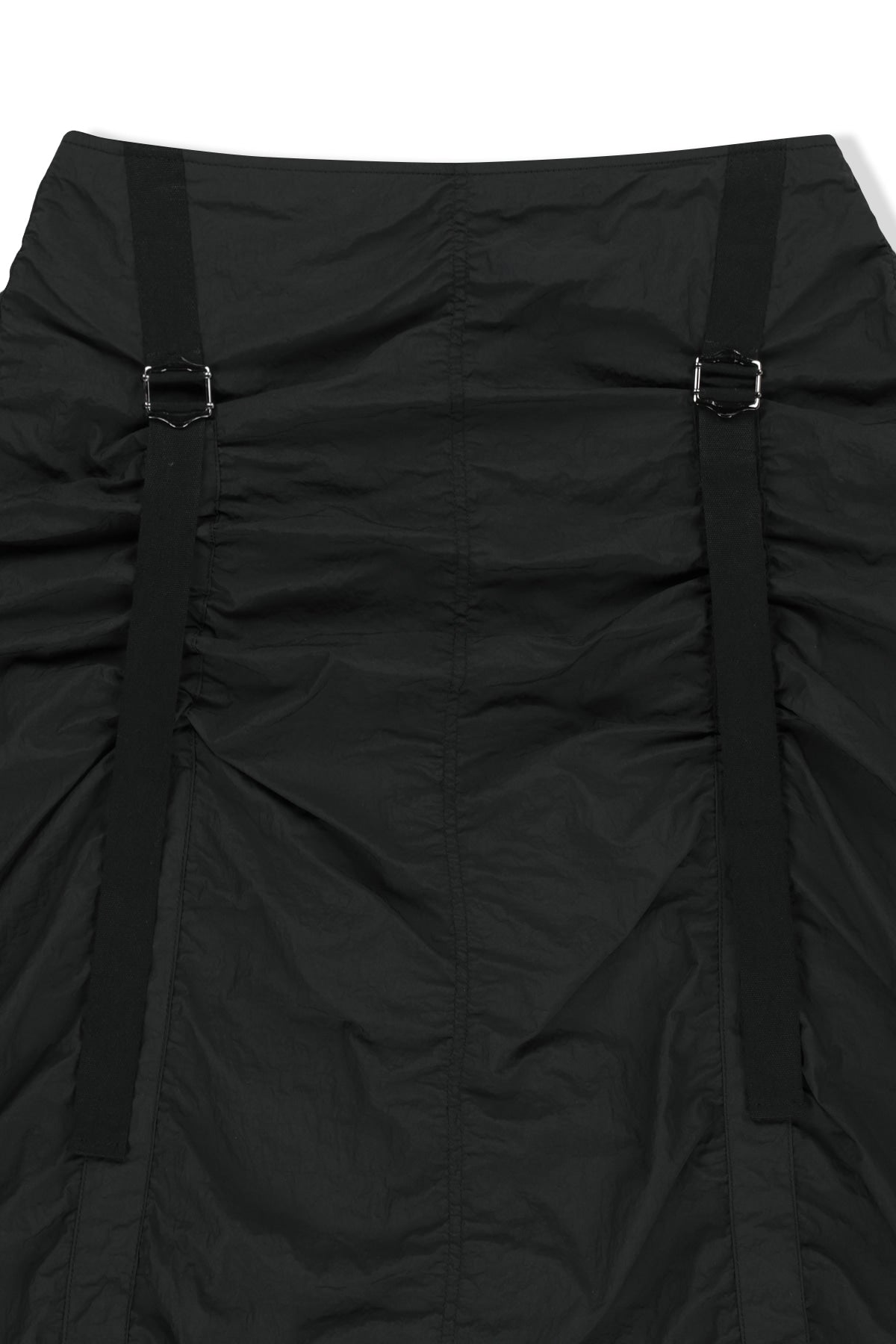 [matinkim] Nylon Shirring Midi Skirt IN Black