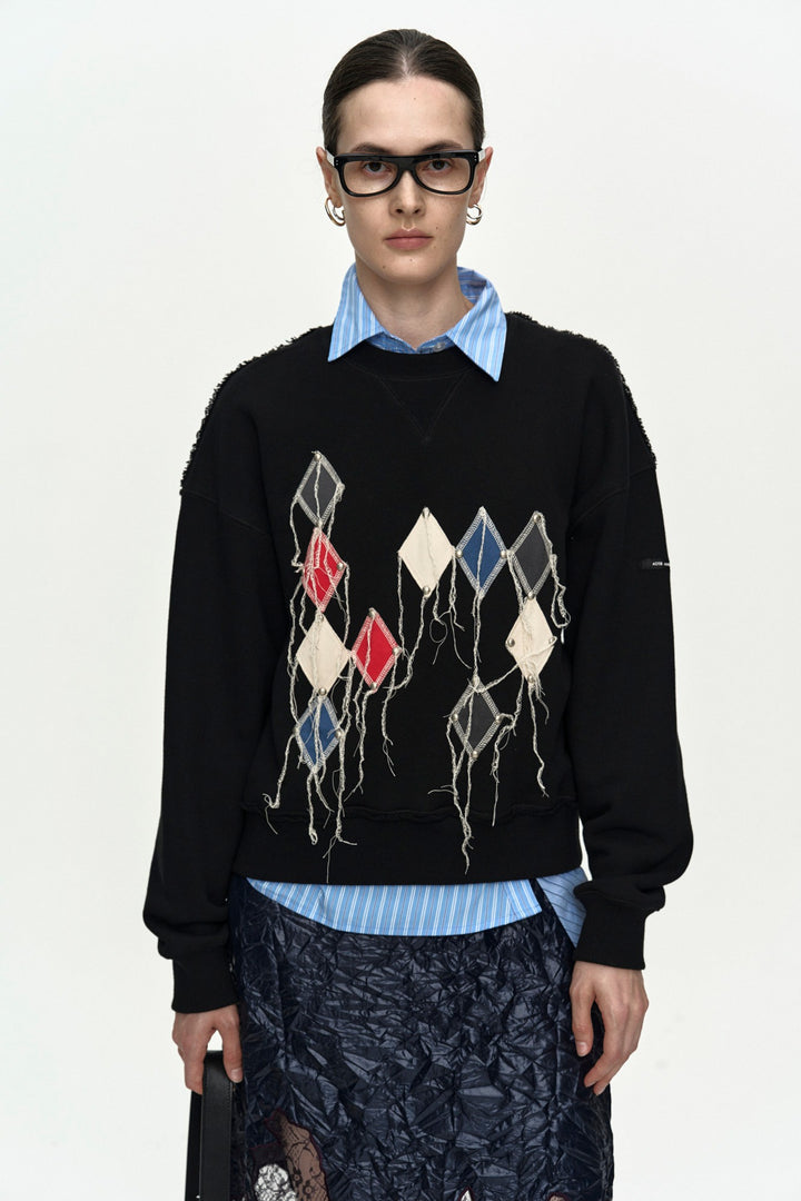 Andersson Bell (Essential) Studded Argyle Patchwork Sweatshirt