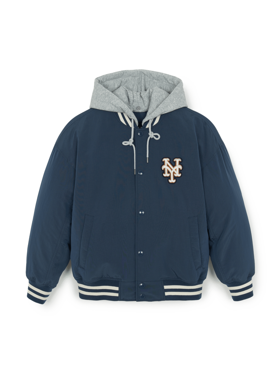 Basic Nylon Varsity Jacket with Detachable Hood — New York Mets