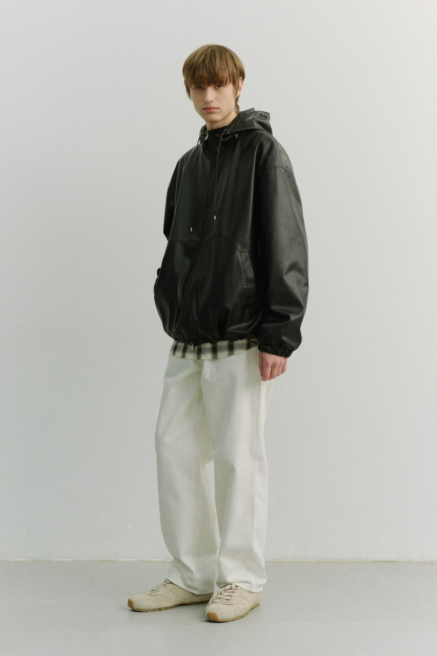 Dunst Unisex Leather Windbreaker Black