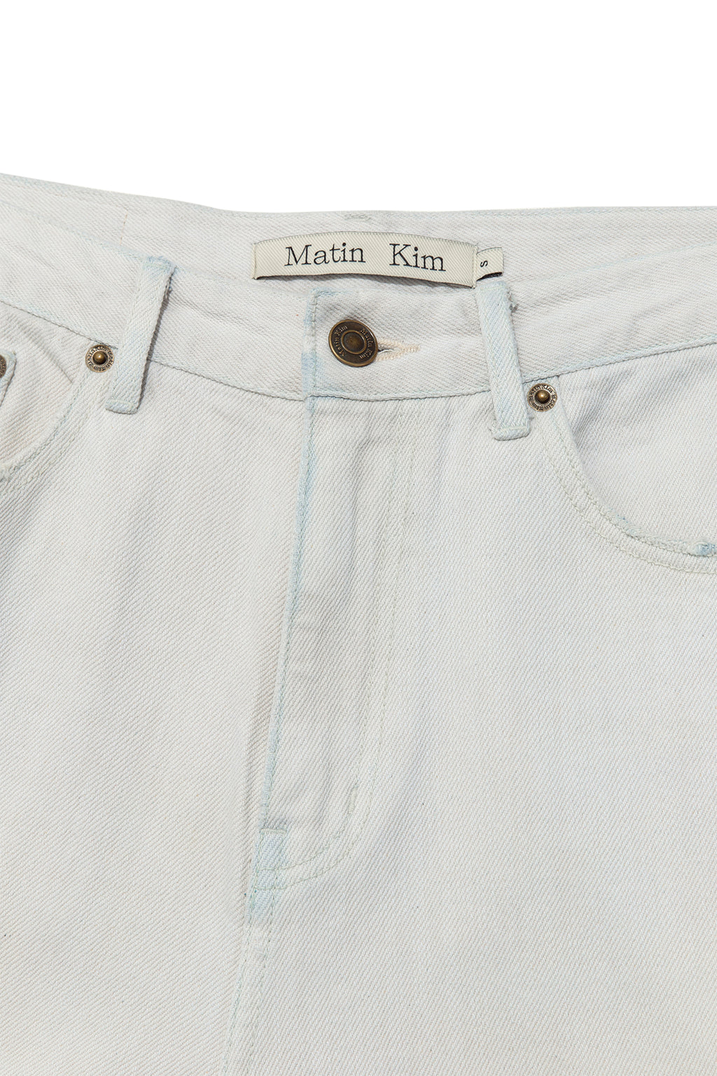 Matinkim Damage Point Washed Wide Denim Pants IN Light Grey
