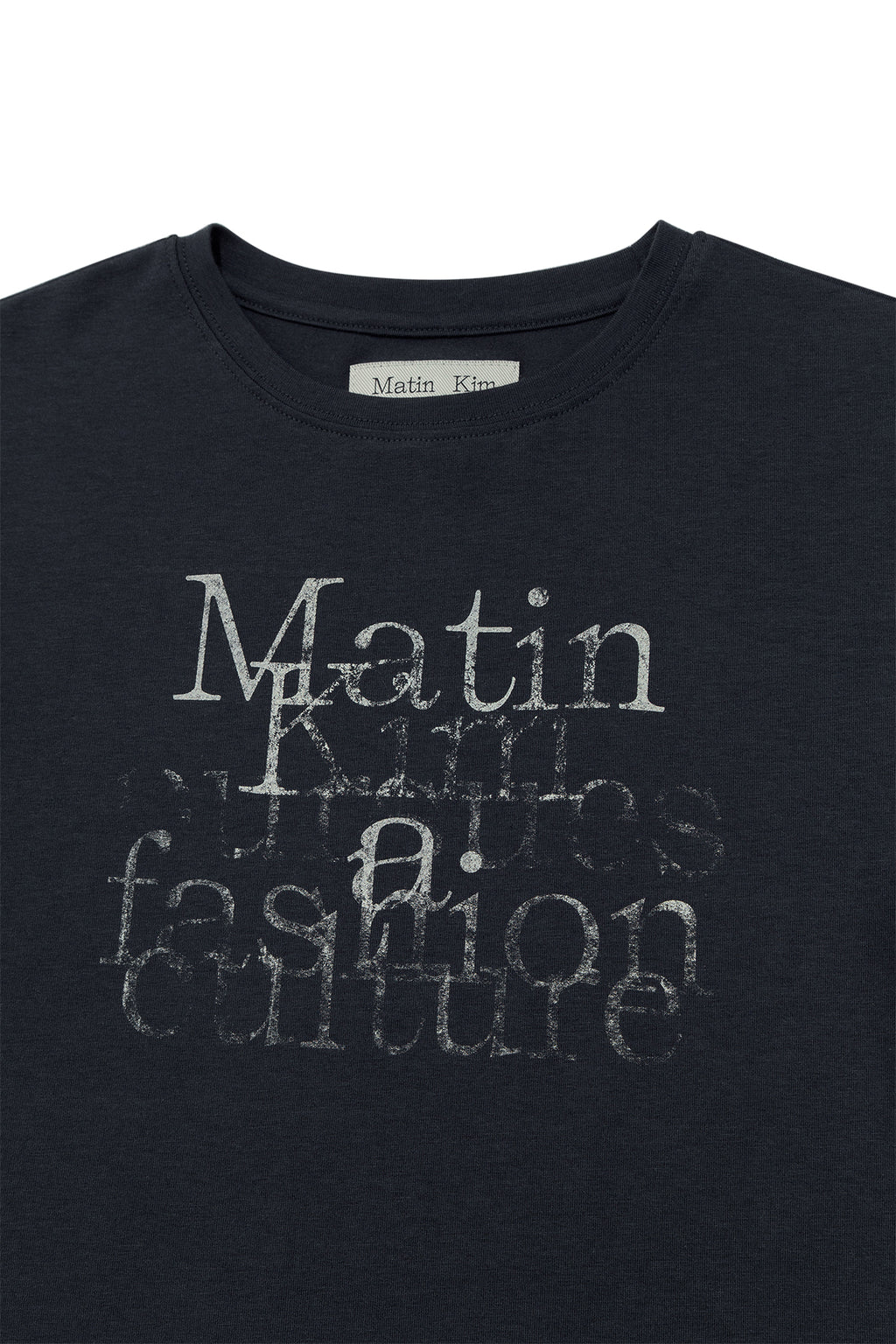 [matinkim] DUSTY TYPO GRAPHIC CROP TOP IN CHARCOAL