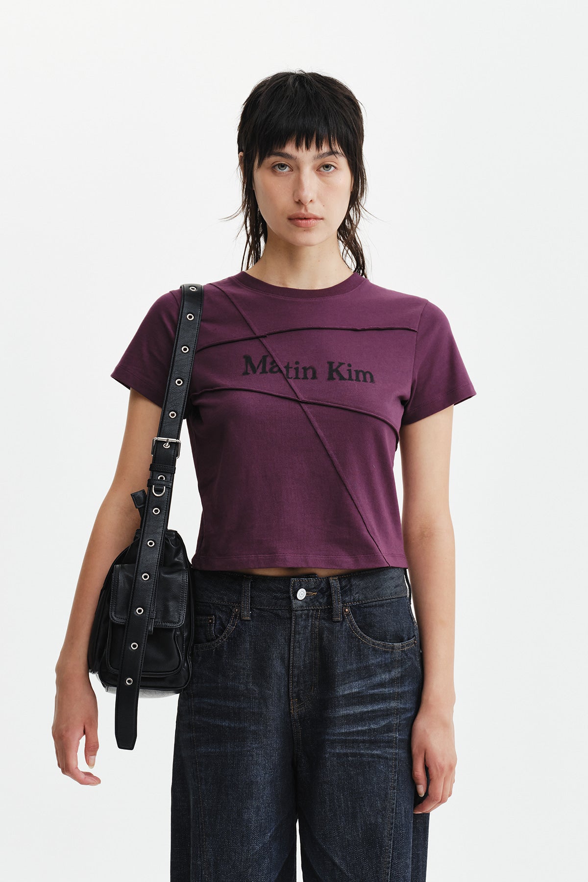 Matinkim Diagonal Cut Logo Crop Top IN Purple