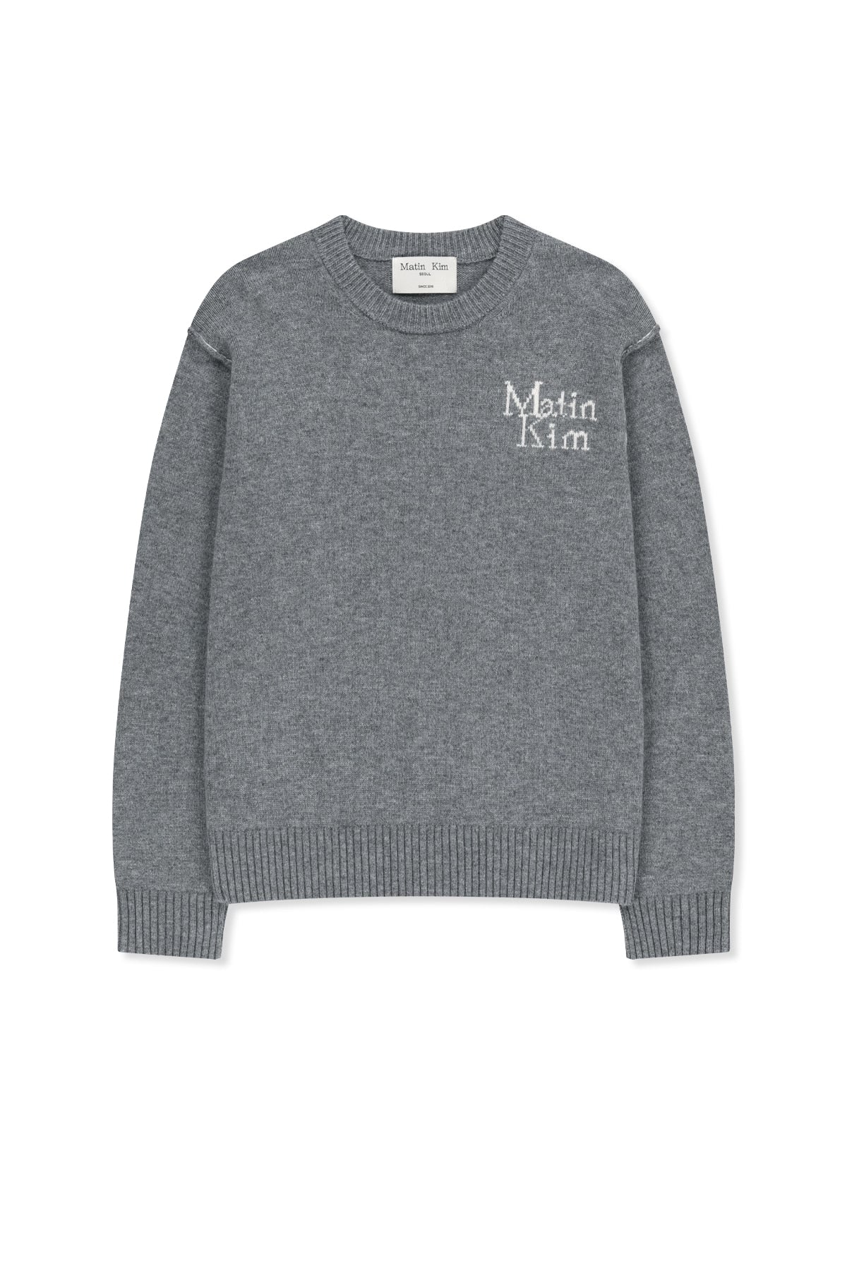 Matinkim Grid Logo Cashmere Blended Knit Pullover IN Grey