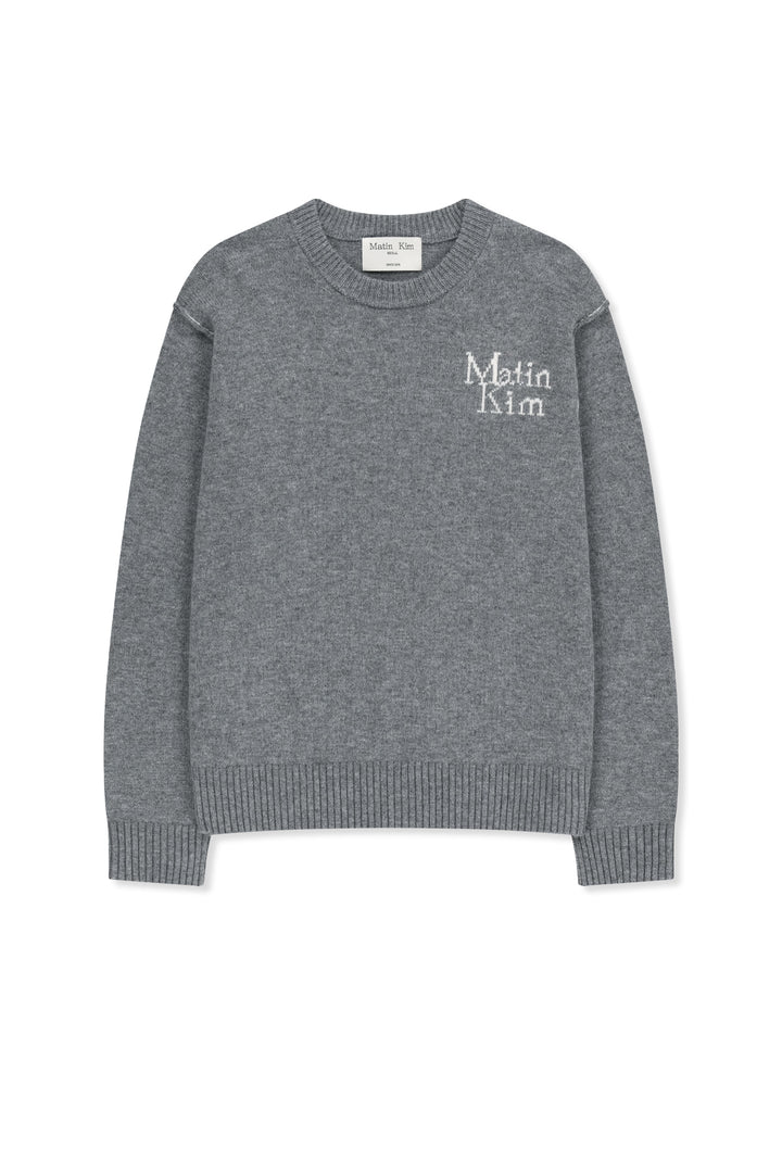 Matinkim Grid Logo Cashmere Blended Knit Pullover IN Grey