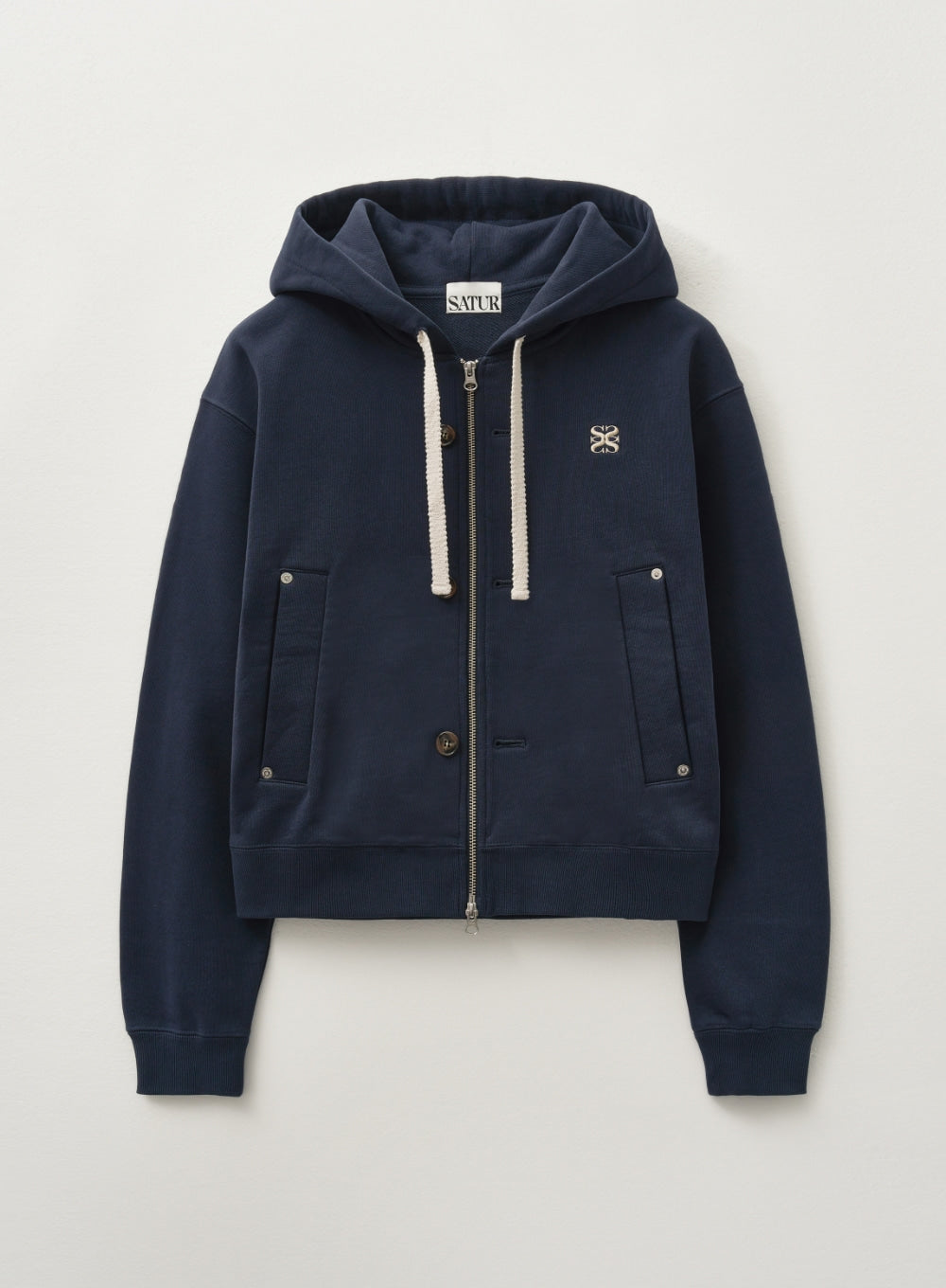 [satur] (W) Teo Cotton All Day Hood Zip-Up - Classic Navy