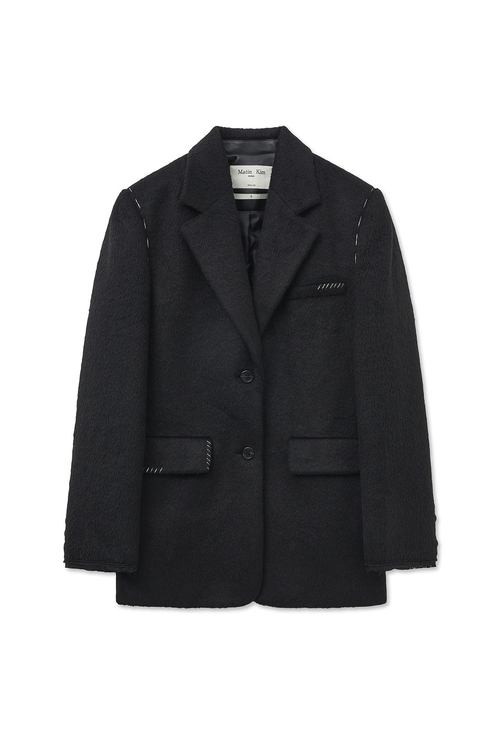 [matinkim] HAIRY OVERFIT STITCH SINGLE JACKET IN BLACK