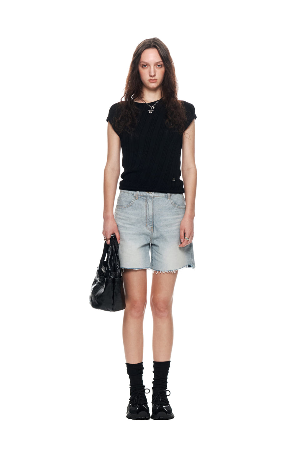 Matinkim Cut Out Point Denim Shorts IN Sky