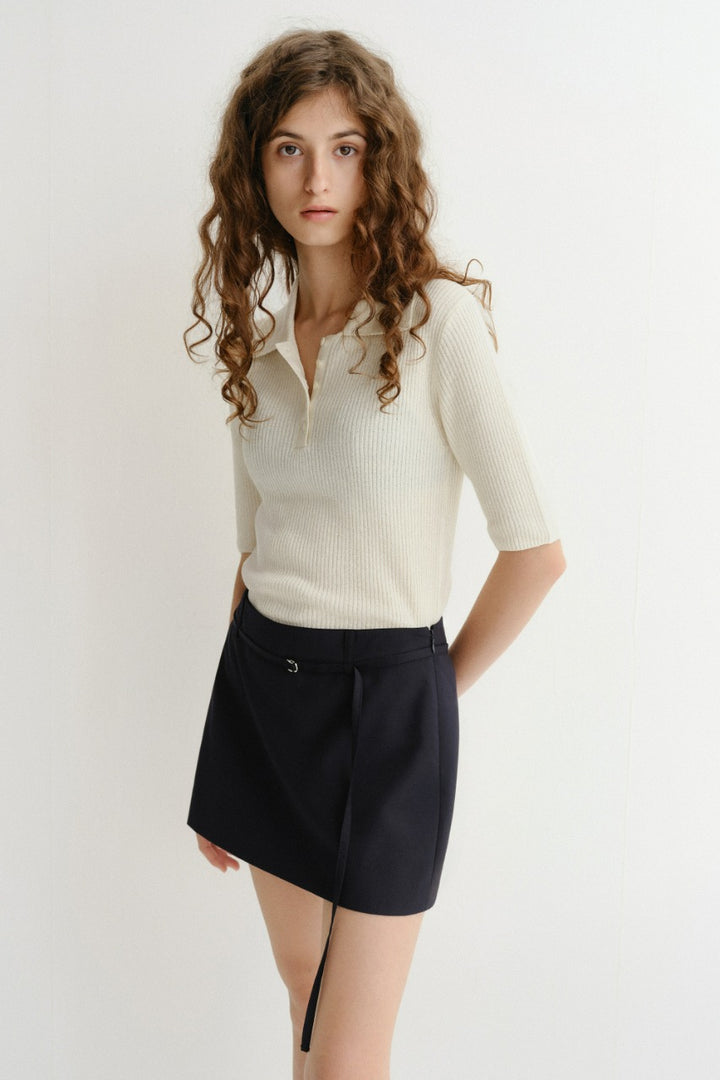 Dunst Buttoned Slim Polo Knit Cream