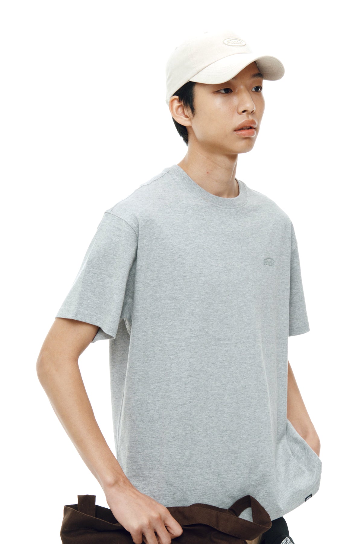 Emis Mono Logo Print T-Shirt-Gray
