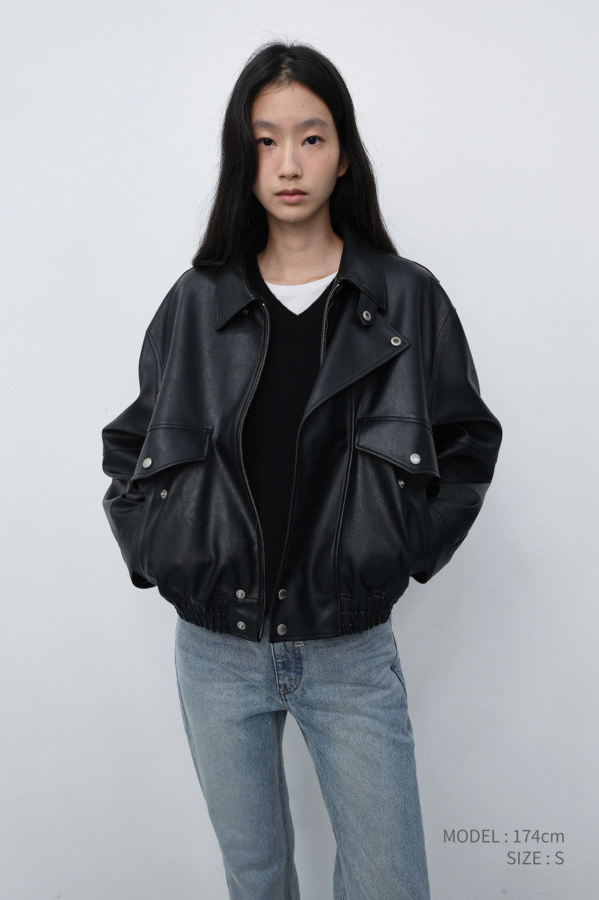 Dunst Unisex Cropped Leather Blouson Black