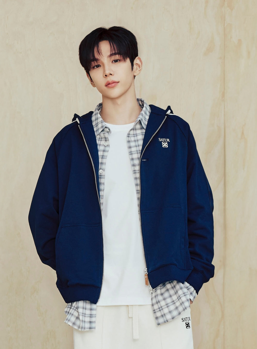 Satur Loren Small Logo Hood Zip-up - Navy