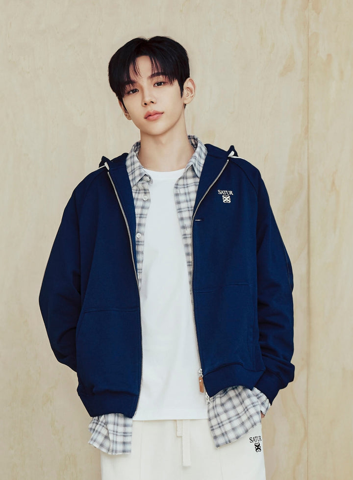 Satur Loren Small Logo Hood Zip-up - Navy