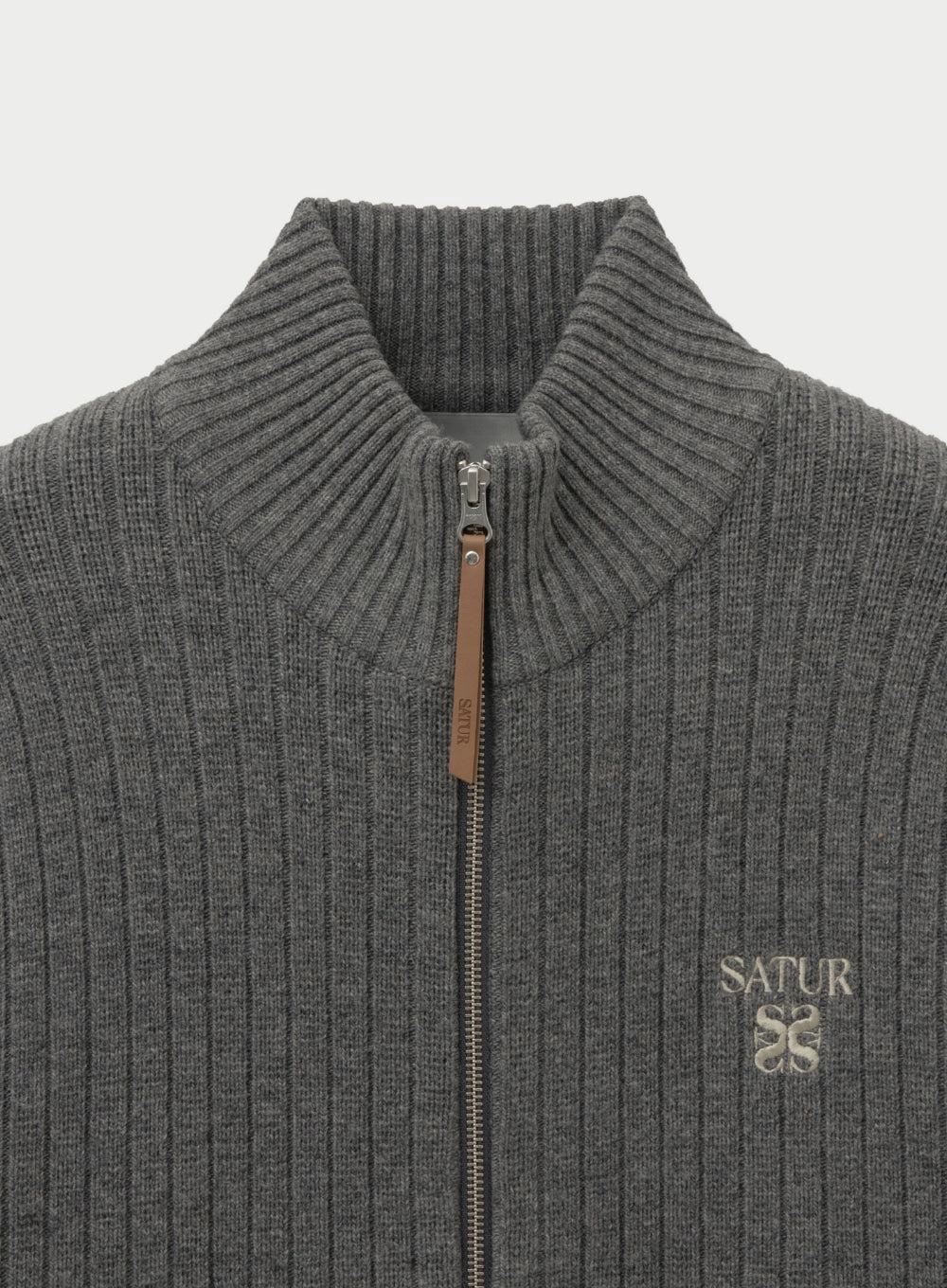 [satur] Faro Half Neck Knit Zip-up - Melange Gray