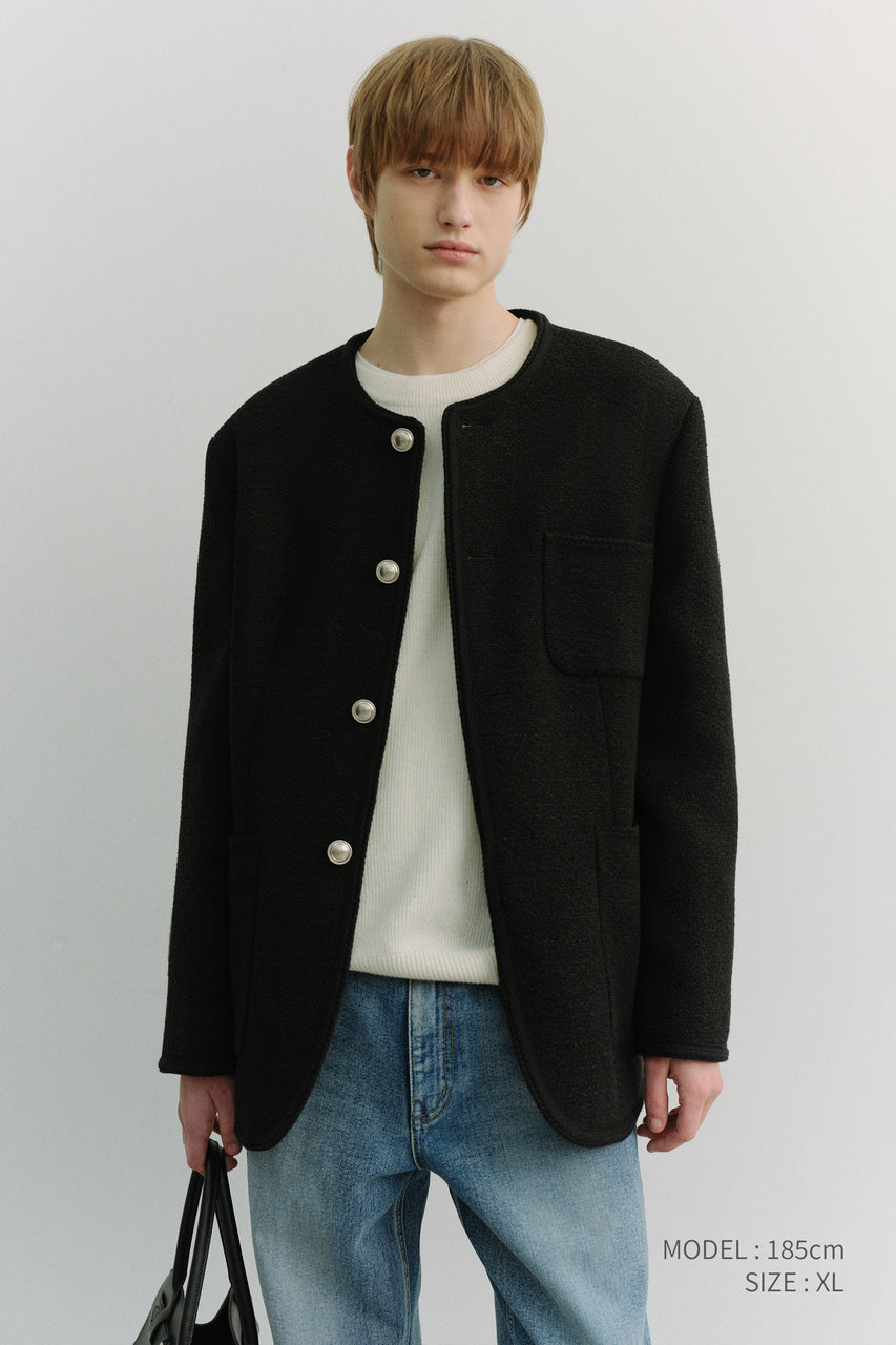Dunst Unisex Collarless Tweed Jacket Black