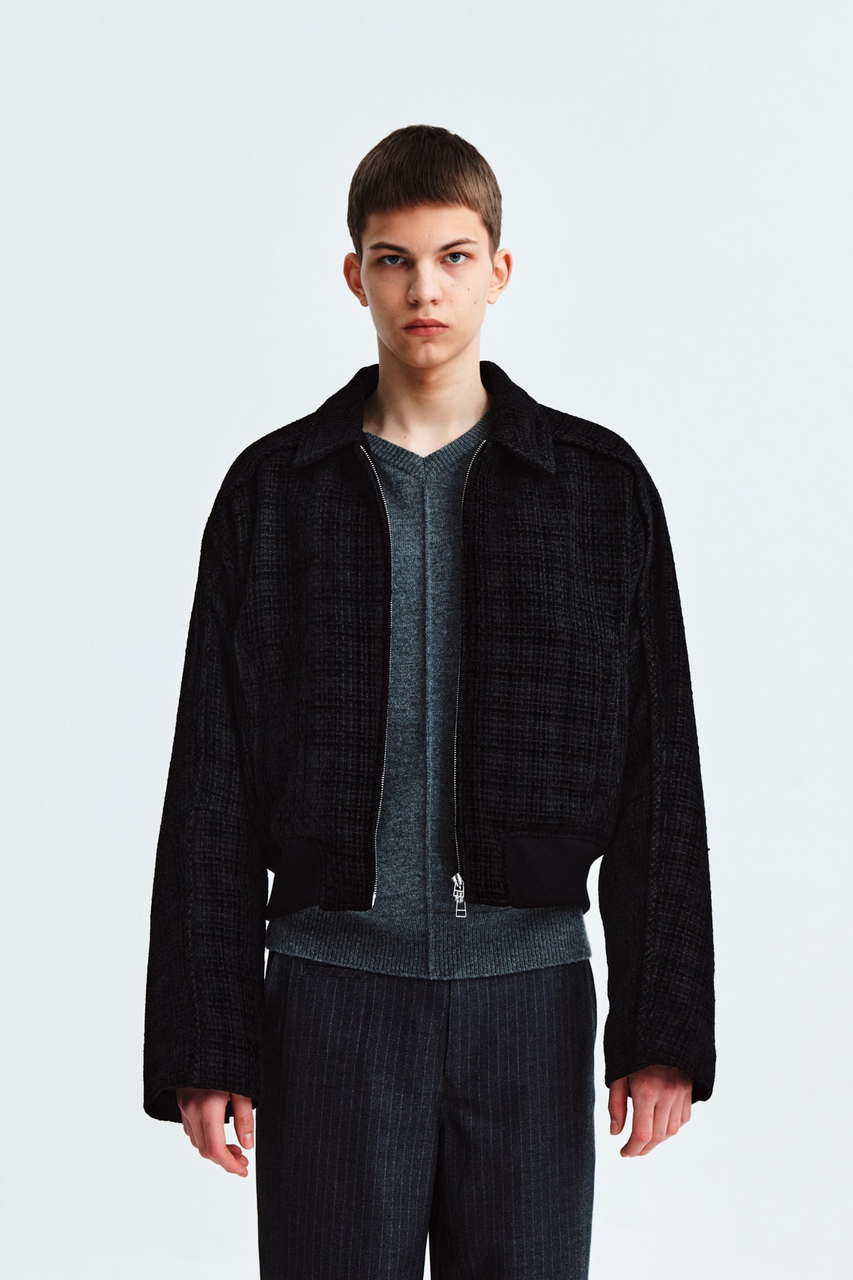 Matinkim Tweed Blouson Jumper For Men IN Black