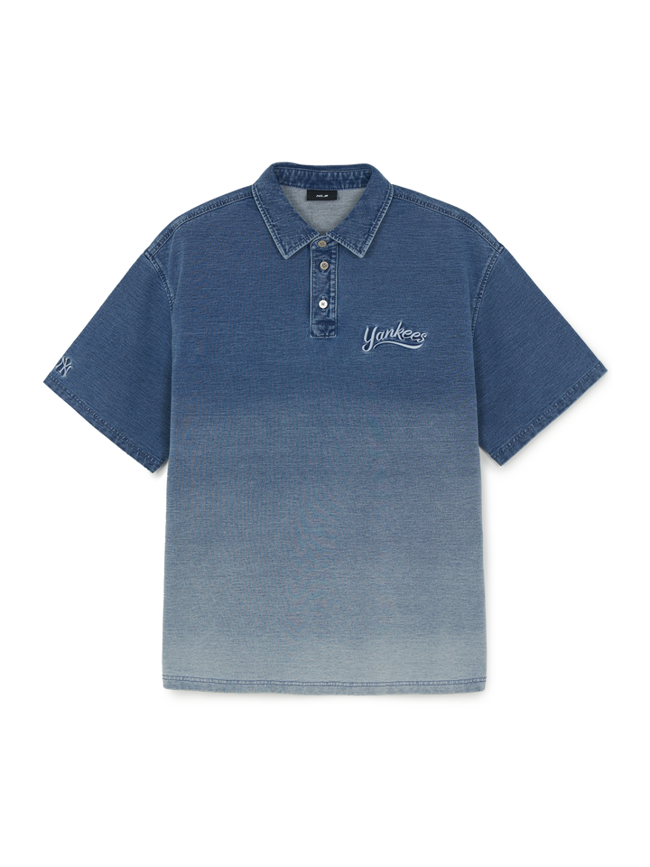 MLB Korea Basic Small Logo Stretched Denim Polo Shirt