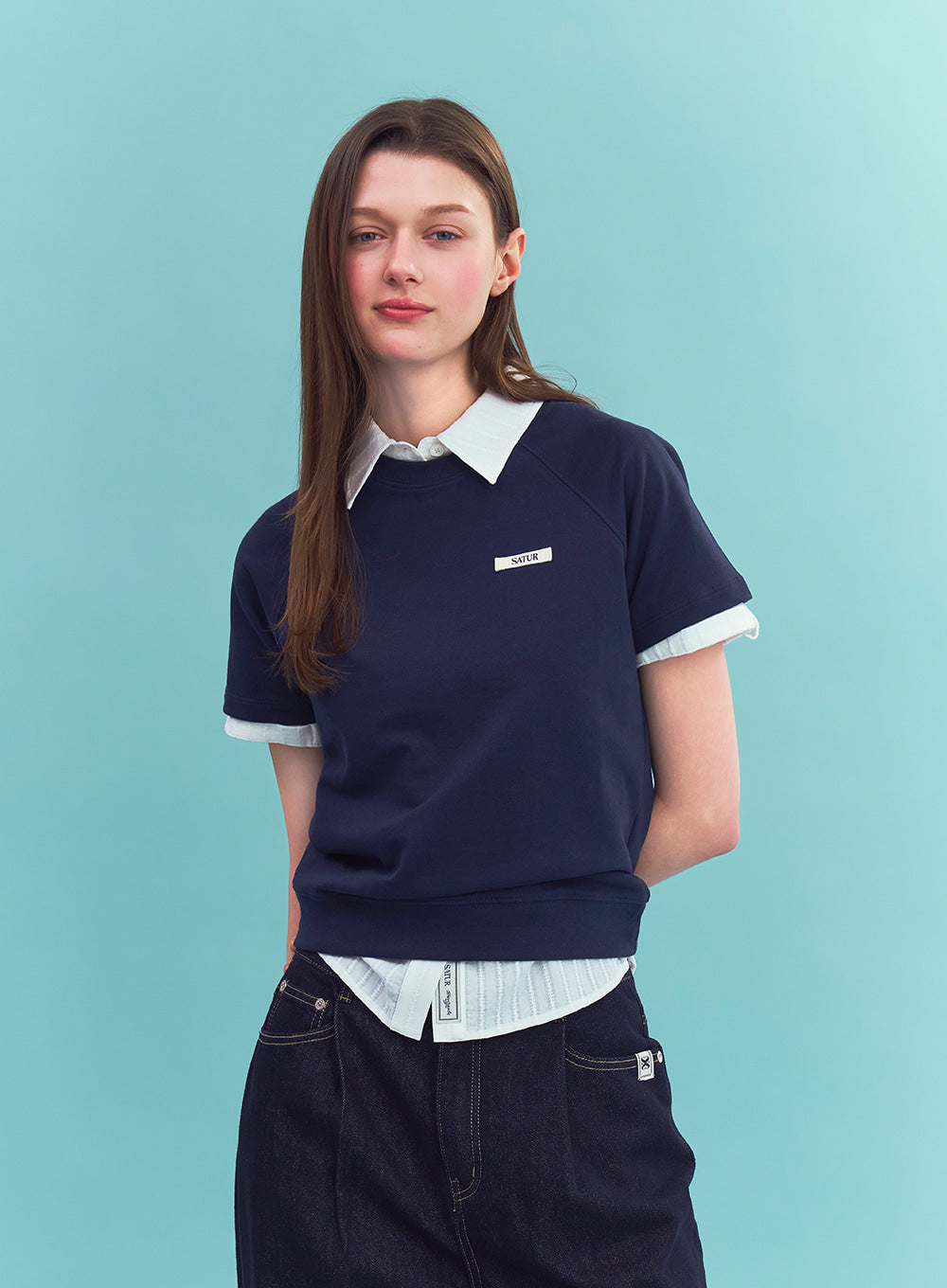 Satur (W) Basic Half Sweatshirt - Navy