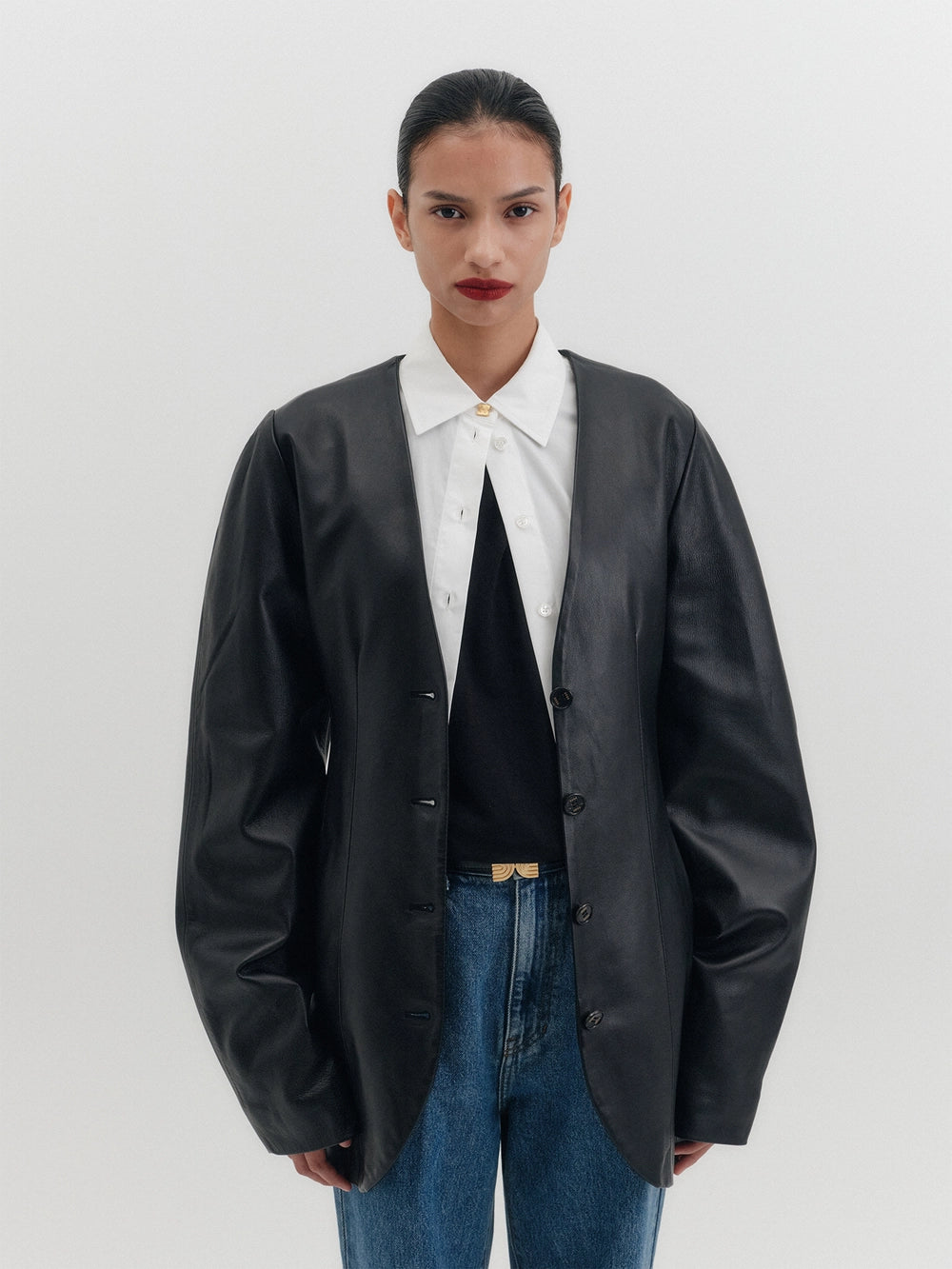 EENK Hourglass Leather Jacket - Black