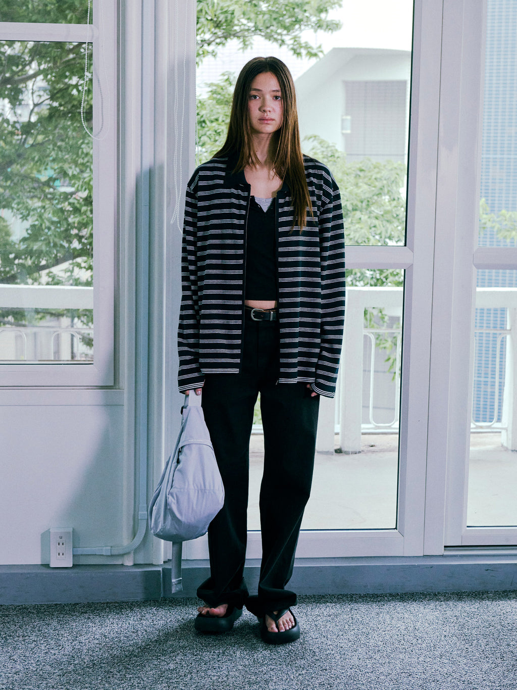 Low Classic Striped Zip-Up Cardigan Black Navy