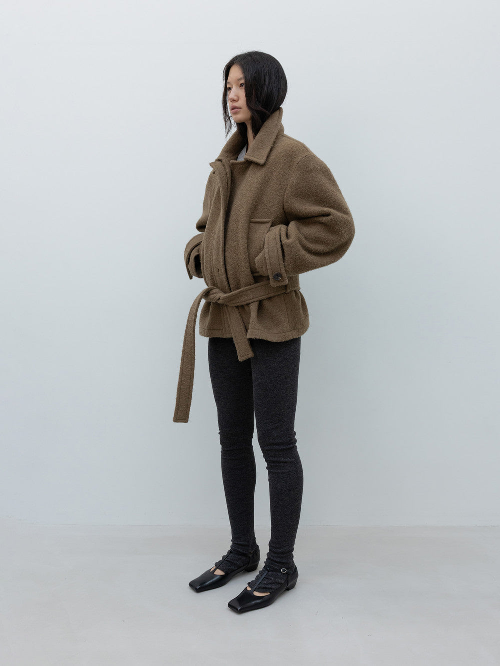Low Classic Alpaca Blend Low-Waist Belted Half Coat Khaki Brown