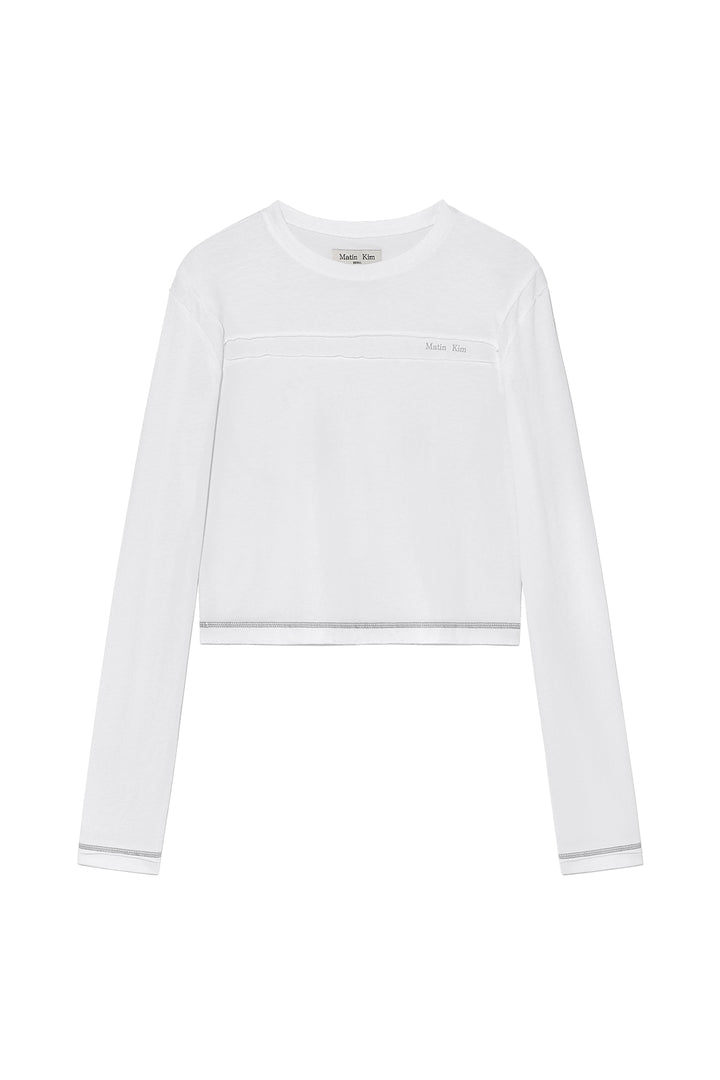 Matinkim Cut Line Detail Long Sleeve Logo Top IN White