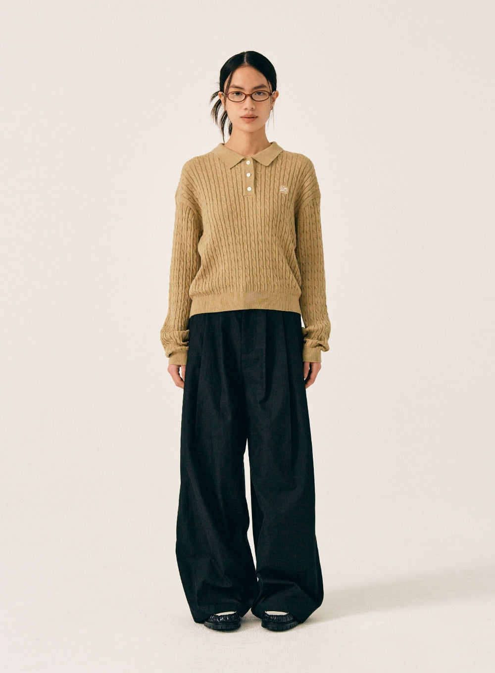 [satur] (W) Bliss 3-Tuck Wide Chino Pants - Classic Black