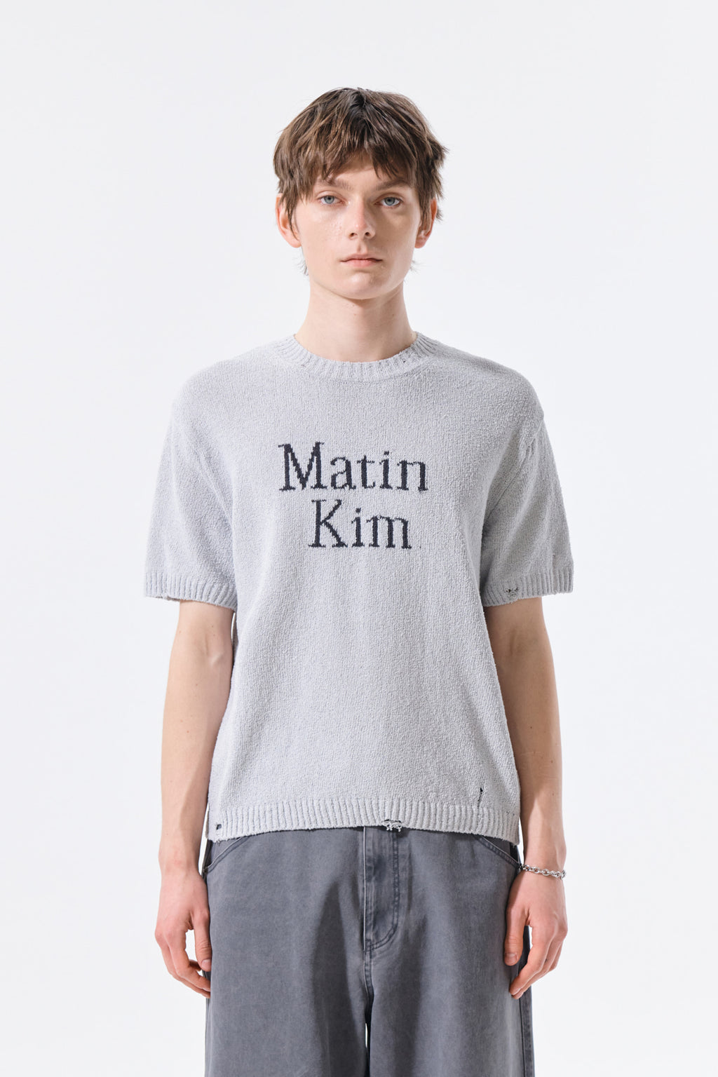 Matinkim Half Sleeve Logo Pullover For Men IN Light Grey