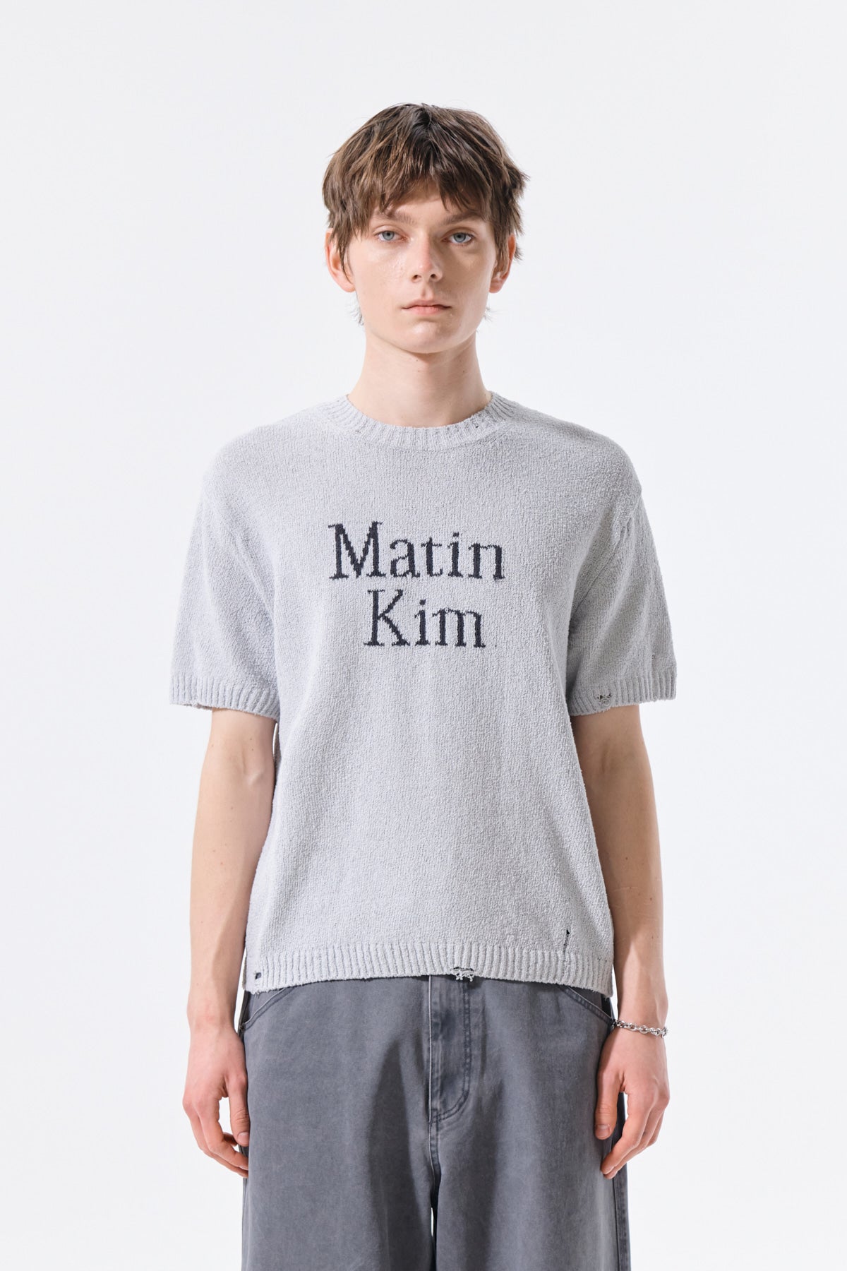 Matinkim Half Sleeve Logo Pullover For Men IN Light Grey