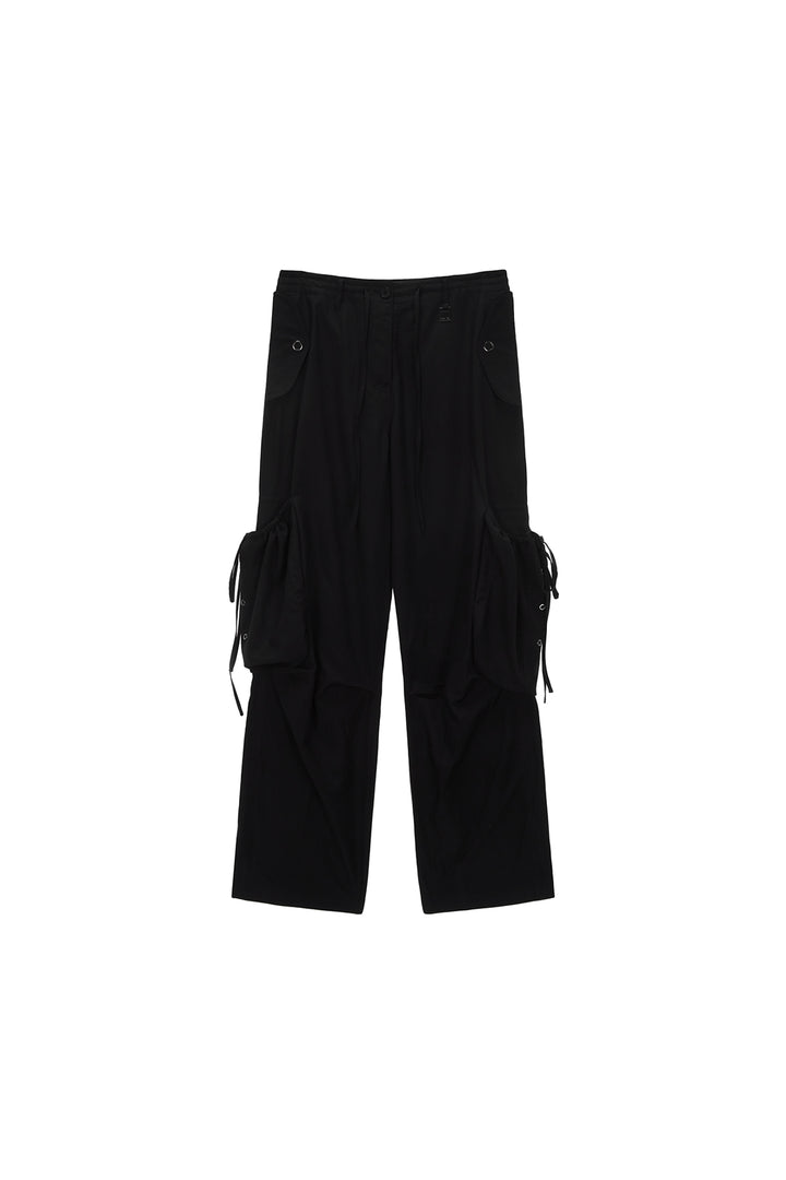 Matinkim String Point Big Pocket Cargo Pants IN Black