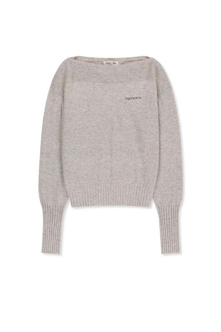 Matinkim Boat Neck Volume Sleeve Knit Pullover IN Light Beige